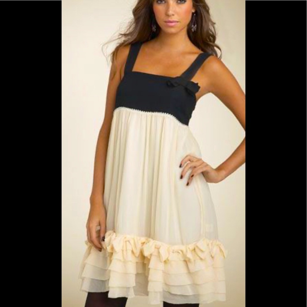 Silk Juicy Couture Black and Cream Ruffle Empire Midi Dress
